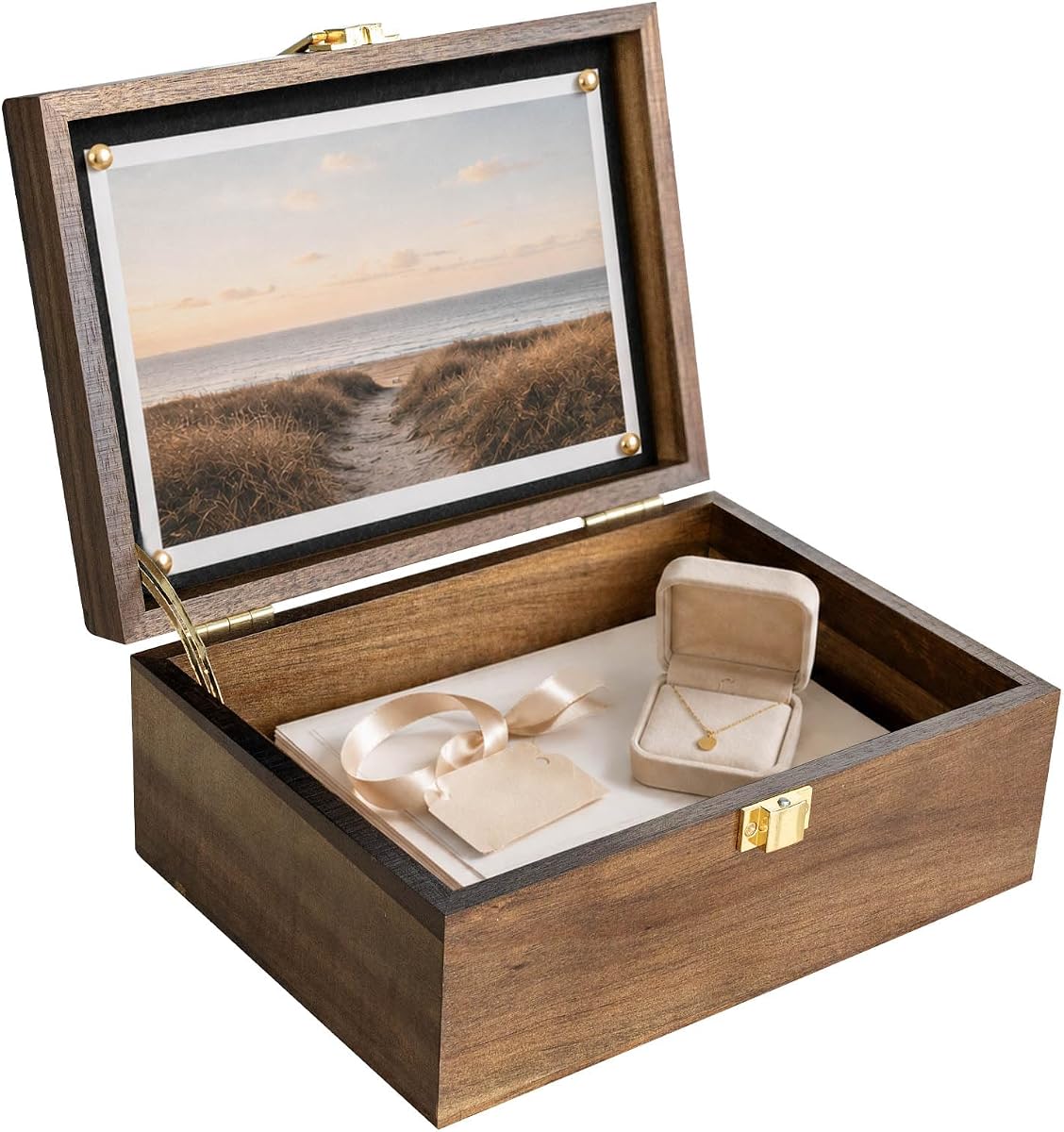 Keepsake Box, Wooden Keepsake Box with Hinged Lid, Acacia Wood Memory Box for Keepsakes, 8.5 x 6 x 3.5 in Wood Box with Lid, Tree of Life Engraved Wooden Storage Box for Cards, Photos, Jewelry, Gifts