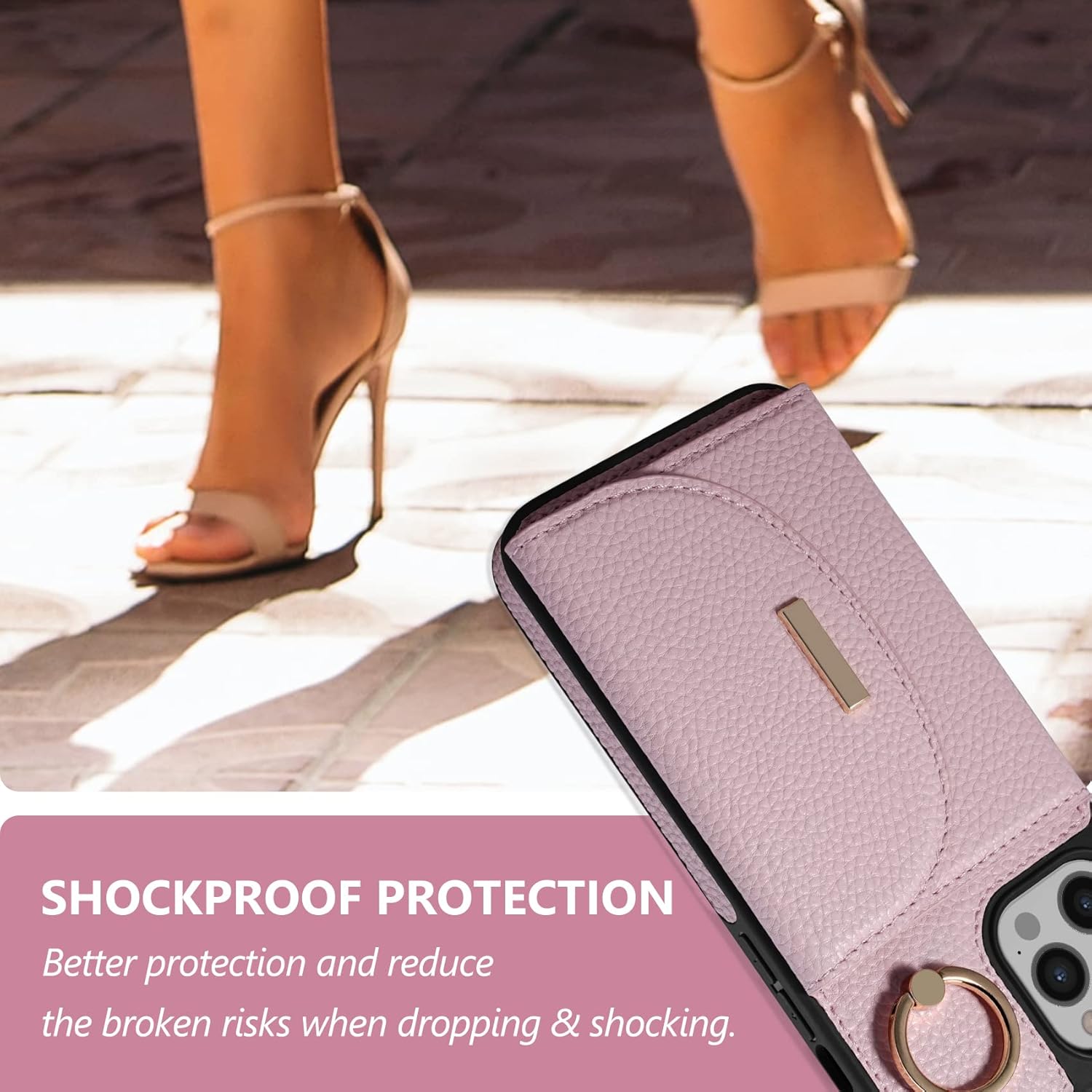 Keallce Wallet Case for iPhone 12 Pro Max 6.7'', Flip Case with Card Slots, Ring Holder Kickstand, PU Leather Protective Folio Cover for Women, Pink