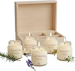 Kit 5 Velas Aromáticas Perfumadas | 50g cada - Alecrim, Baunilha, Lavanda, Jasmim, Canela - Fragrância Intensa - Cera de Coco e Soja
