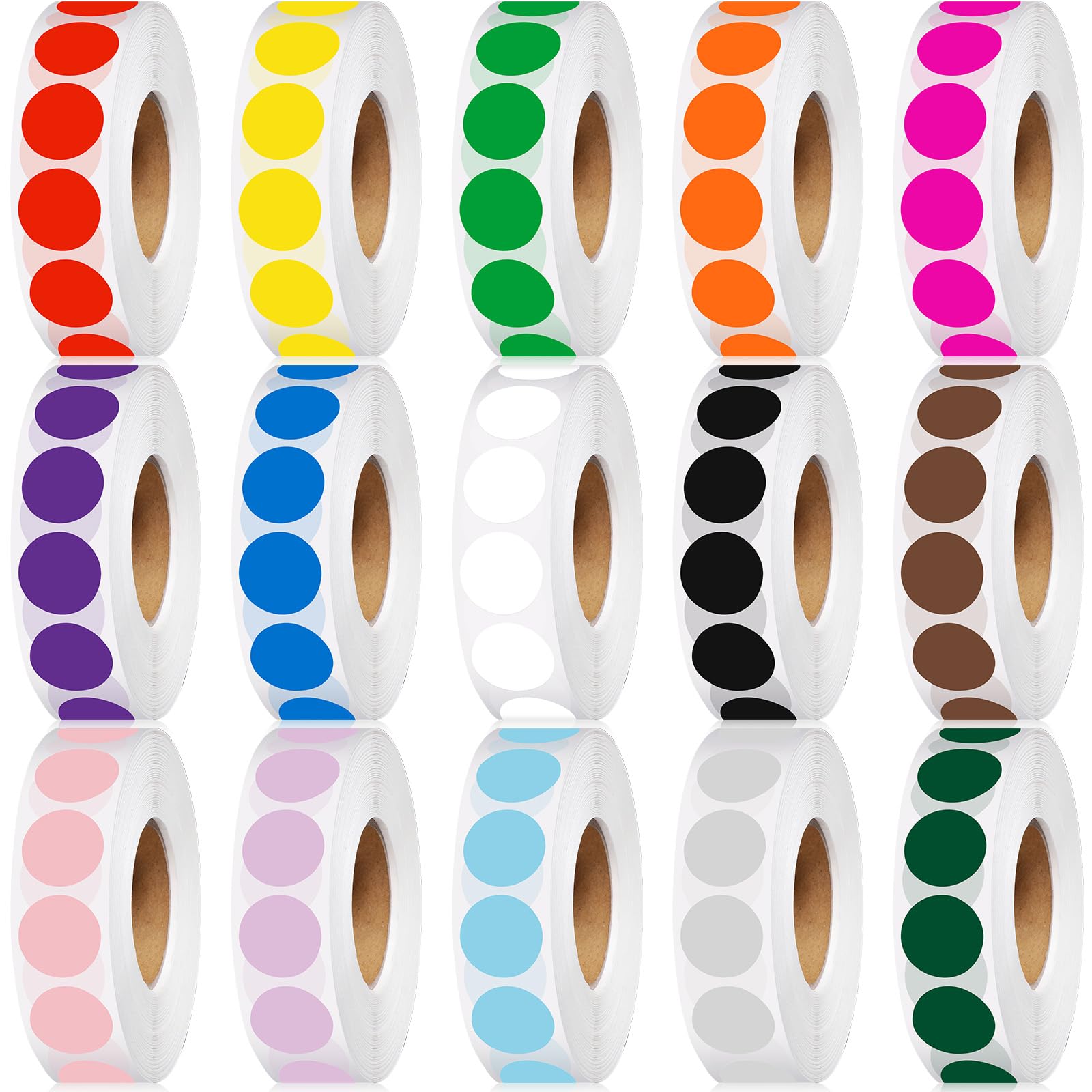 Gersoniel Lot de 22 500 étiquettes rondes de code couleur de 1,9 cm - Couleurs unies - Étiquettes rondes à pois pour la rentrée scolaire, organiser les classements de fichiers, 15 couleurs