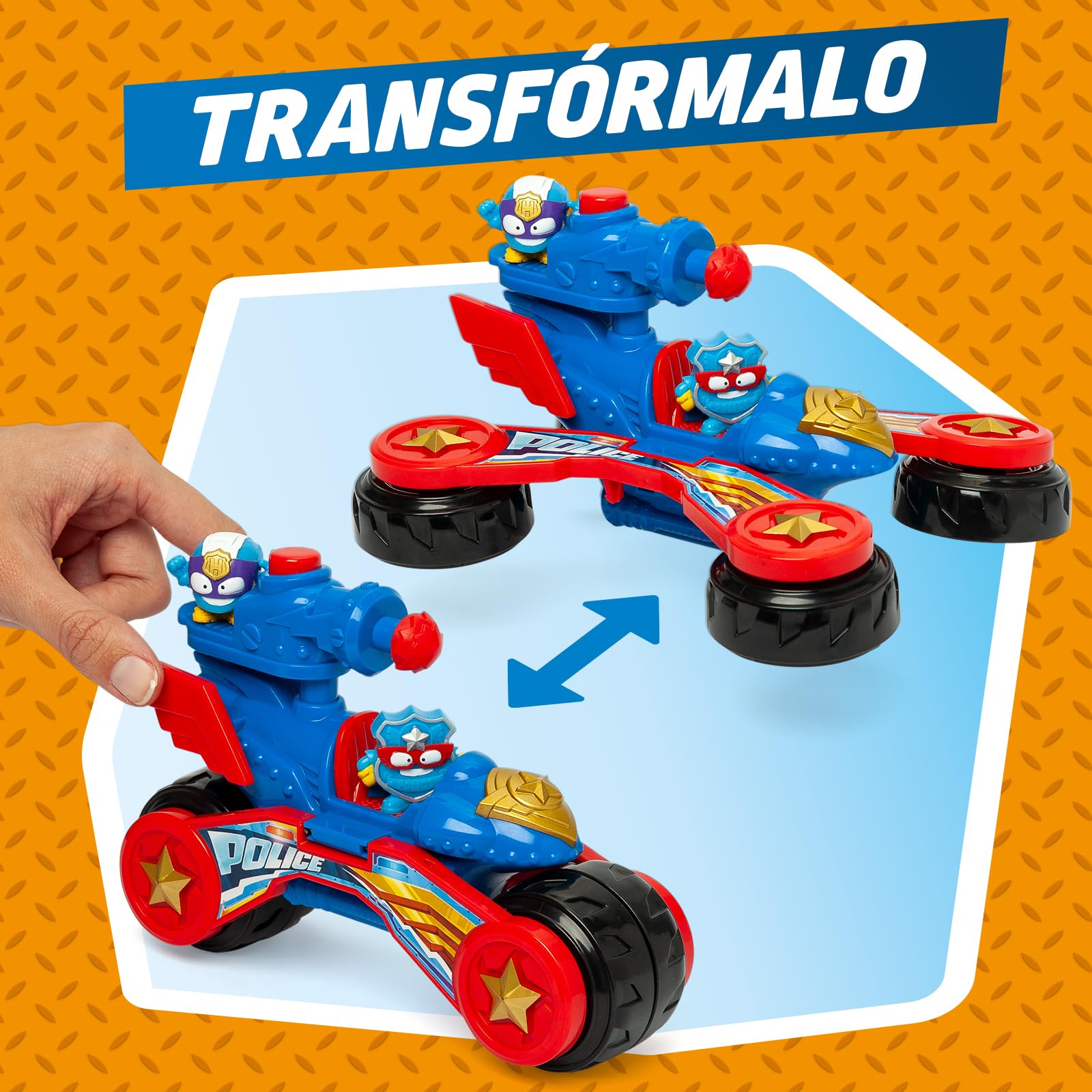 SUPERTHINGS KAZOOM POWE –Battle Vehicle Police. Vehículo de batalla policía de los héroes de la Serie de TV “Superthings Kazoom Power”. Contiene 1 Battle Vehicle, 2 Superthings Exclusivos, 1 Proyectil