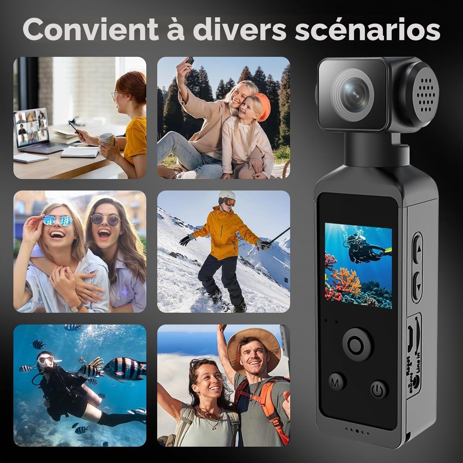 Caméra corporelle HD 5K avec Audio et vidéo, caméra d'action Sport avec Objectif Rotatif à 270°, caméra de vlogging pour Voyage, Sport en Plein air, Cyclisme, Clip et Carte TF 64 Go Incluse