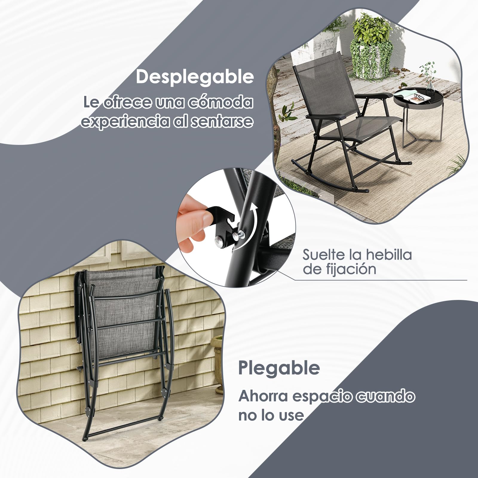 GOPLUS Juego de 2 Sillas Mecedoras Plegables, Silla de Jardín Exterior con Tela Transpirable y Marco Metálico, Mecedora Portátil para Camping, Piscina, Jardin, Patio, Playa, Terraza, hasta 150 Kg
