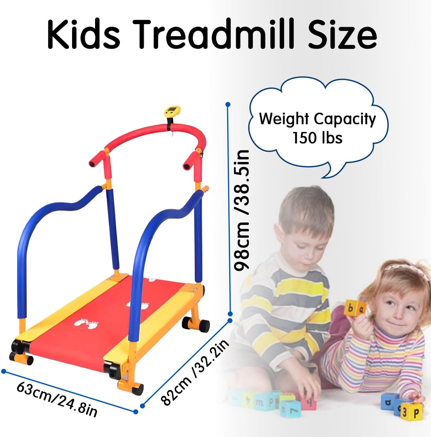 Kids Treadmill for Ages 4+, Incline & Handle Bar, LED Display, Manual Walking Pad, Home Exercise Equipment for Boys & Girls, Safe Fitness Training for Children