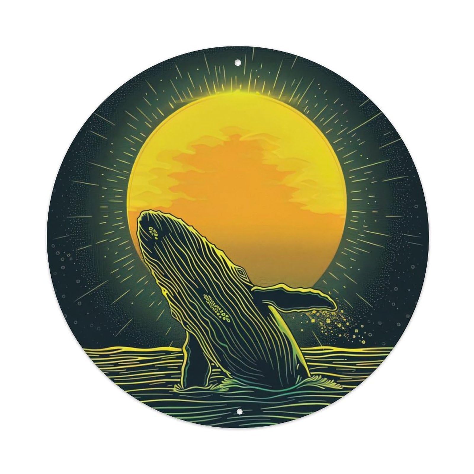 Marine Animal Whales in The Sunset Vintage Metal Tin Sign Plaque Wall Decor for Cafe, Club Bar, Office, Garden Metal Poster 8x8Inch