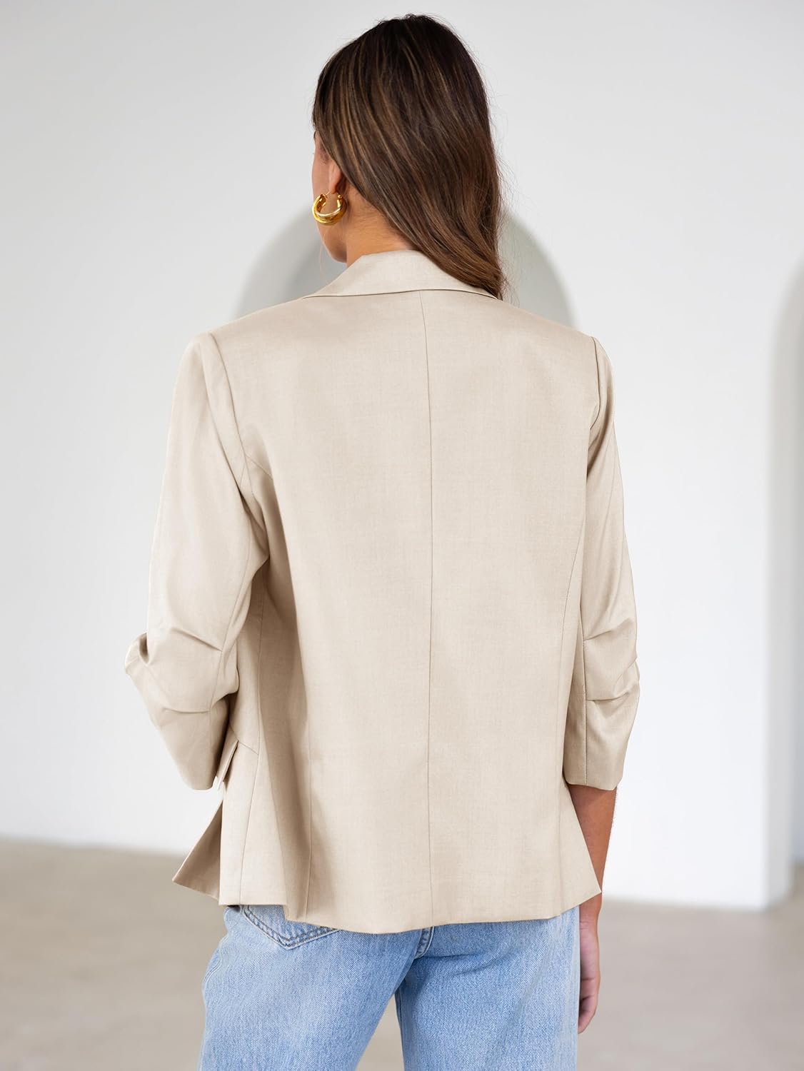 Simplee Ruched 3/4 Sleeve Blazer for Women Lightweight Dressy Business Casual Suit Jackets for Work