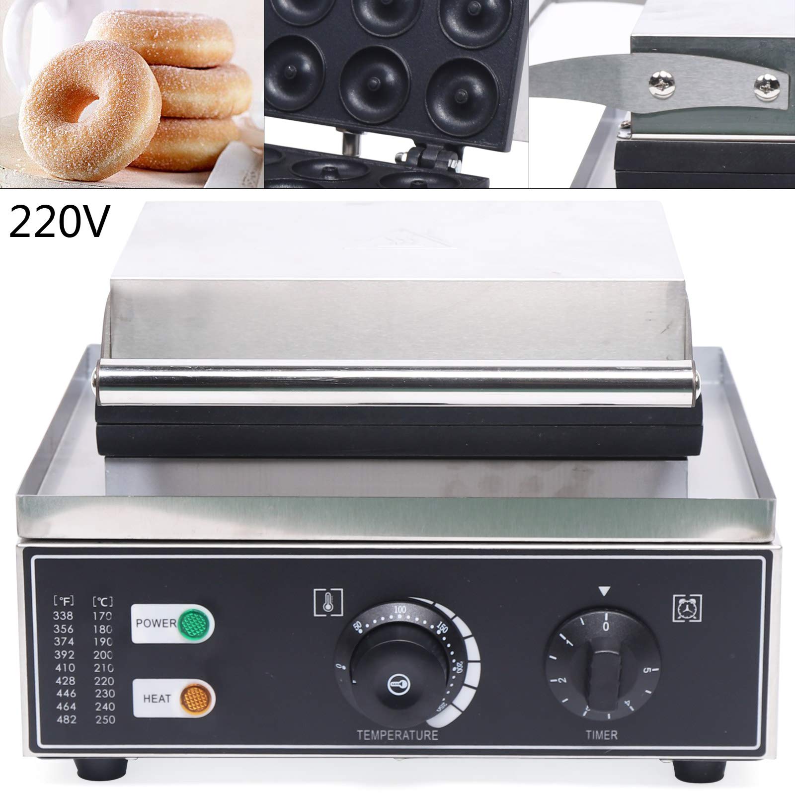 Machine à Donuts Électrique 1550W, 12 Moules Antiadhésifs – Friteuse à Beignets Professionnelle pour Café, Boulangerie & Maison | Réglage Température 50-300°C & Minuterie, Acier Inoxydable, 220V