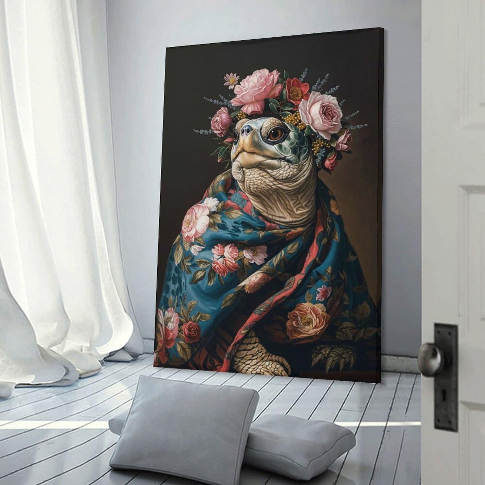 Junmoney Canvas Wall Decor Turtle with Flowers, 20x30inch(50x75cm), for Flats, Guest Rooms Or Compact Rooms, Wall Decor with Flexible Room Appeal