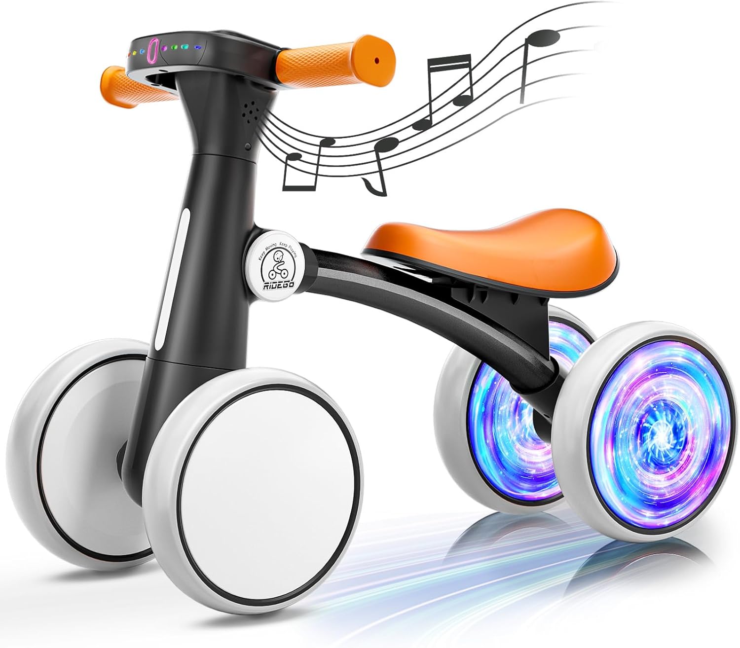 Ridego Colorful Lighting Baby Balance Bike Toys for 1 Year Old Boys Girls,12-24 Month Toddler Balance Bike with Music and Soft Seat, Toddler First Ride on Toys for 12-24 Months Birthday Gifts.