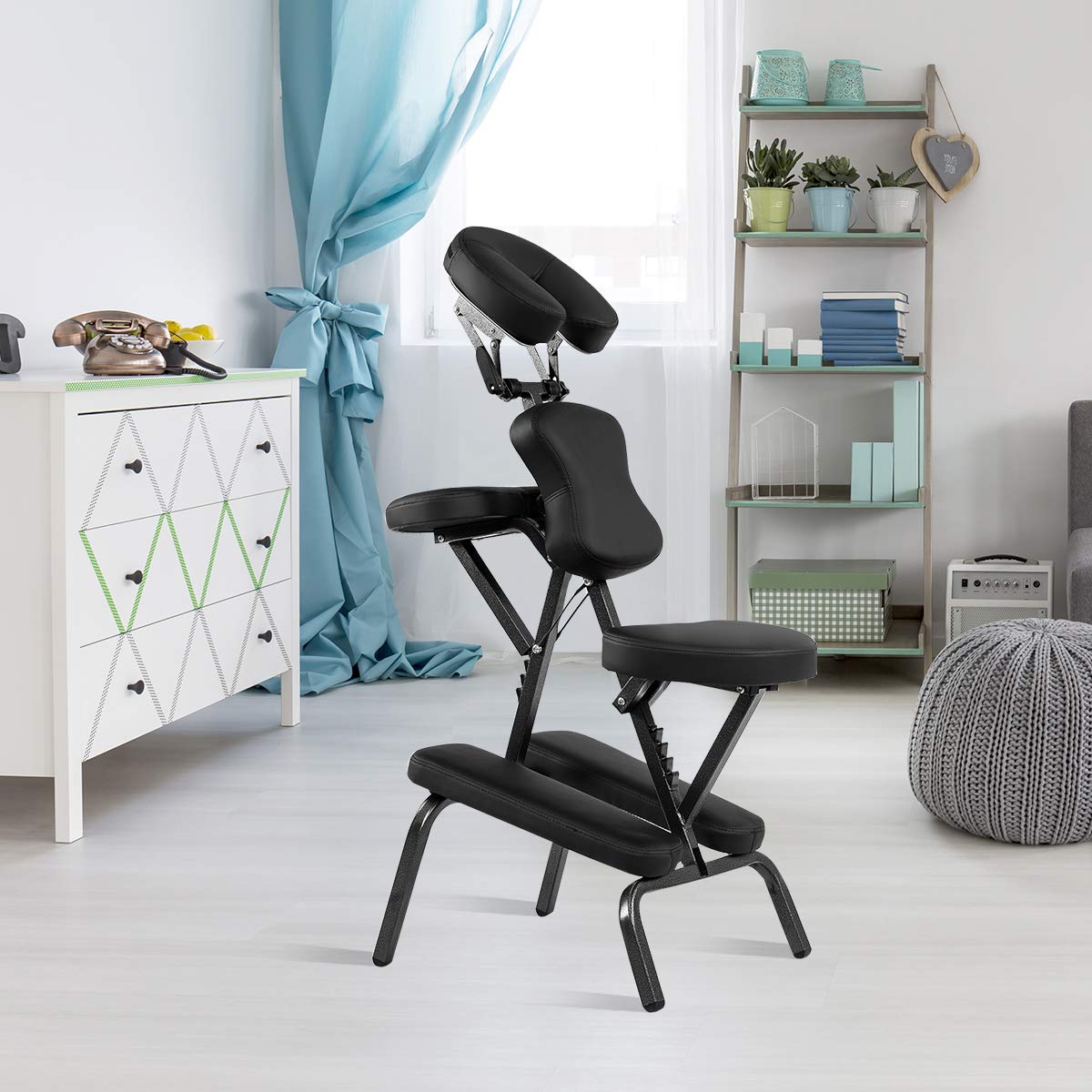 COSTWAY Chaise de Massage Professionnel Portable Solide et Légère Chaise de Spa Pliable Ergonomique,Idéal pour Tatouage,Hauteur Réglable 110-120 CM avec Sac de Transport (Noir)