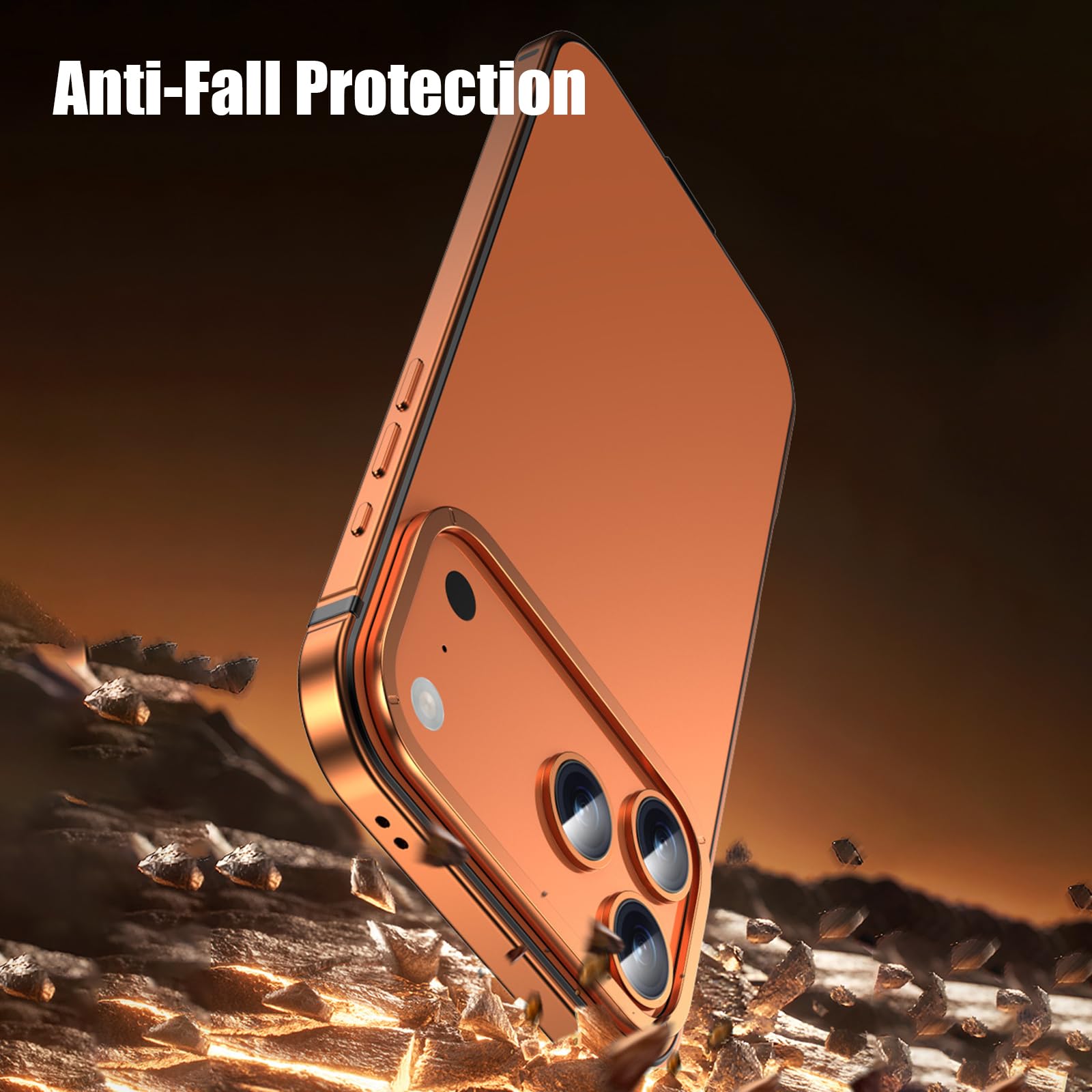 Ultradünne Hülle für iPhone 17 Pro Max/17 Pro, Titan-Stahlrahmen Metall Stoßfest Schutzhülle Leichte Luxus Gefrostet Handyhülle,Orange,17 Pro
