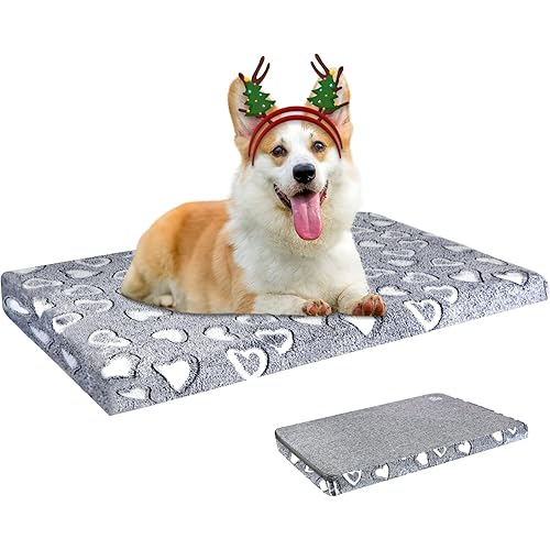VANKEAN Reversible Dog Crate Mat, Stylish Bed with Waterproof Linings and Removable, Washable Cover, Firm Support Pad for Small to XX-Large Dogs, Grey