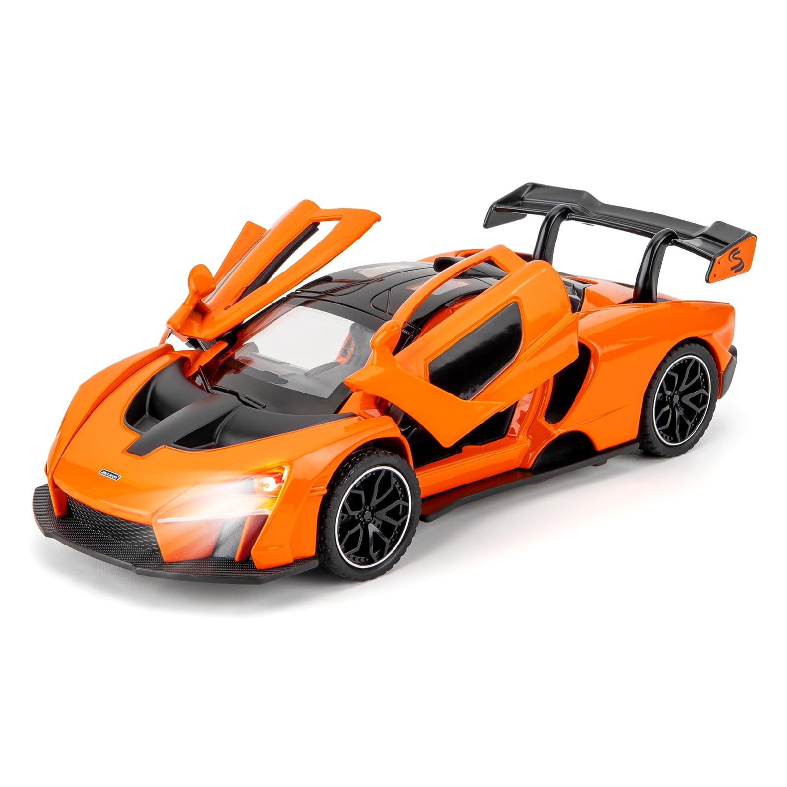 BGHSCA 1/32 McLaren Senna Super Sports Diecast Car Model, Zinc Alloy Pull Back Toy Vehicles with Sound and Light for Kids Boys Girls 3+ Years Old Gift Orange