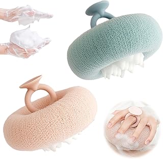 スーパーソフト ひまわり 吸盤 バスボール 2025 アップグレード 2イン1 ひまわりバスボール 角質除去 シャワースポンジ クリーニングブラシ 吸盤付き シャワースポンジ 女性用 男性用 (アプリコット+グリーン)