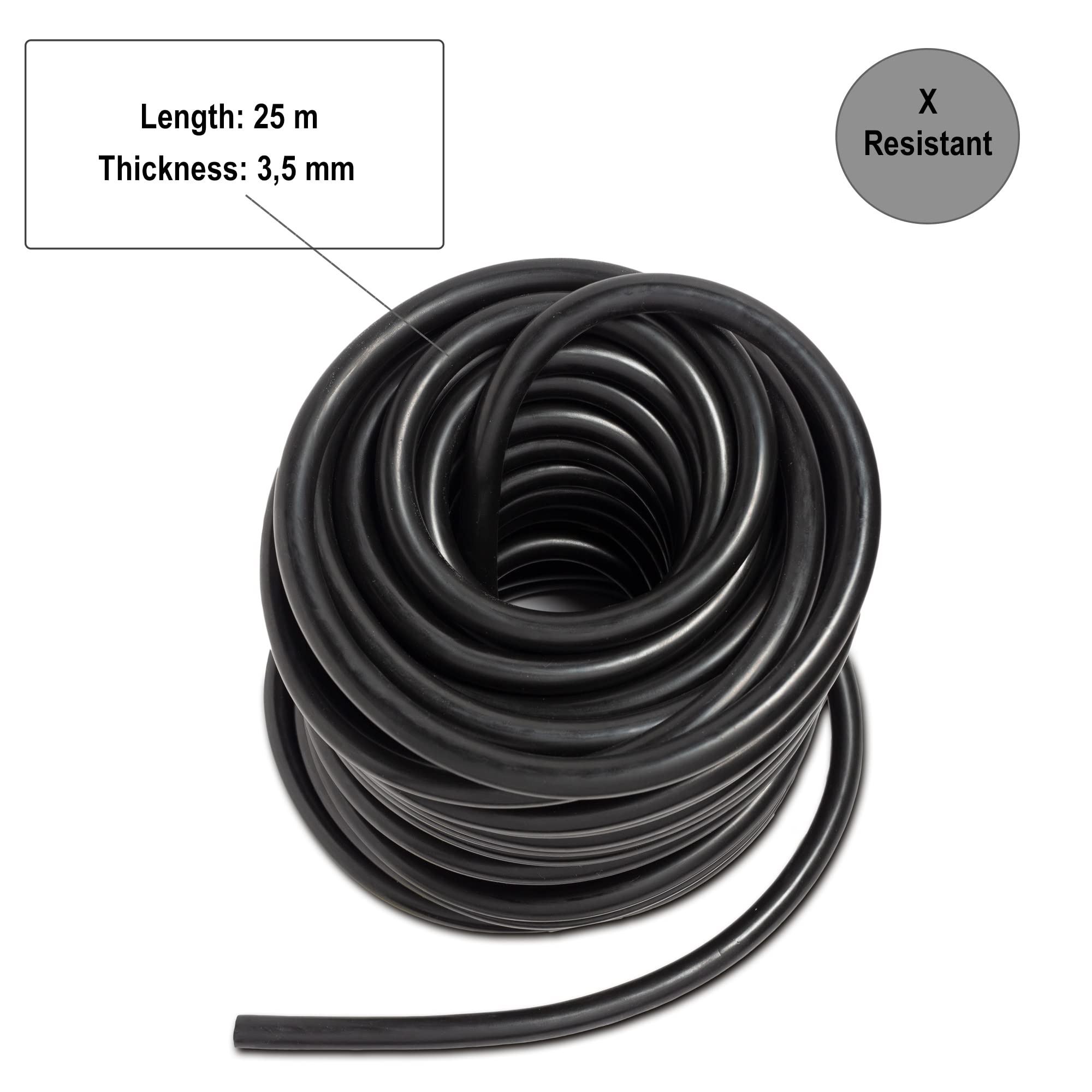 Gima 47064 Bobina Tubo Látex, 25 m x 3.5 mm, X-Resistente, Negro