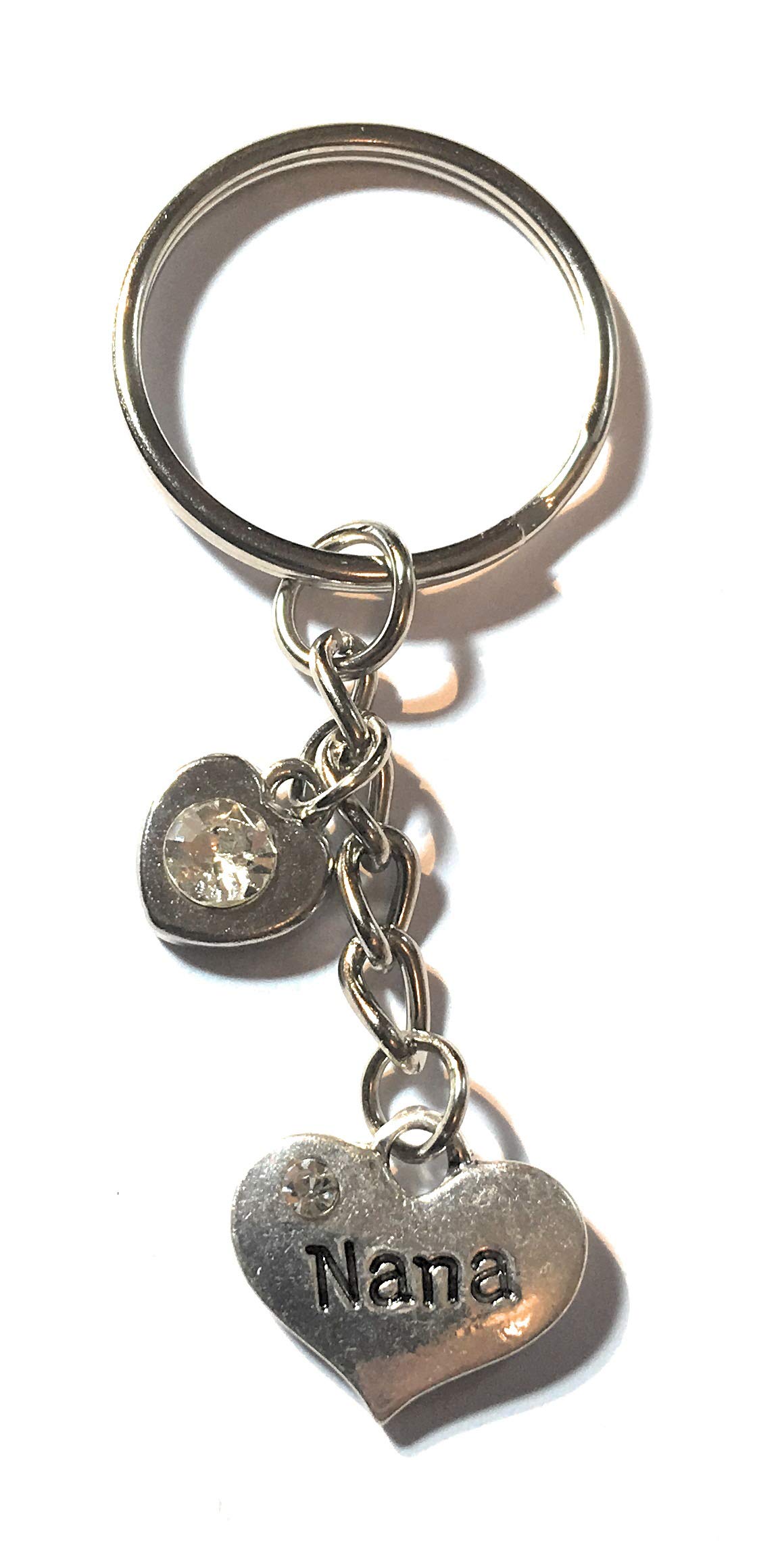 FizzyButton GiftsNana Heart Keyring Key Ring with Rhinestone Charms and White Gift Box