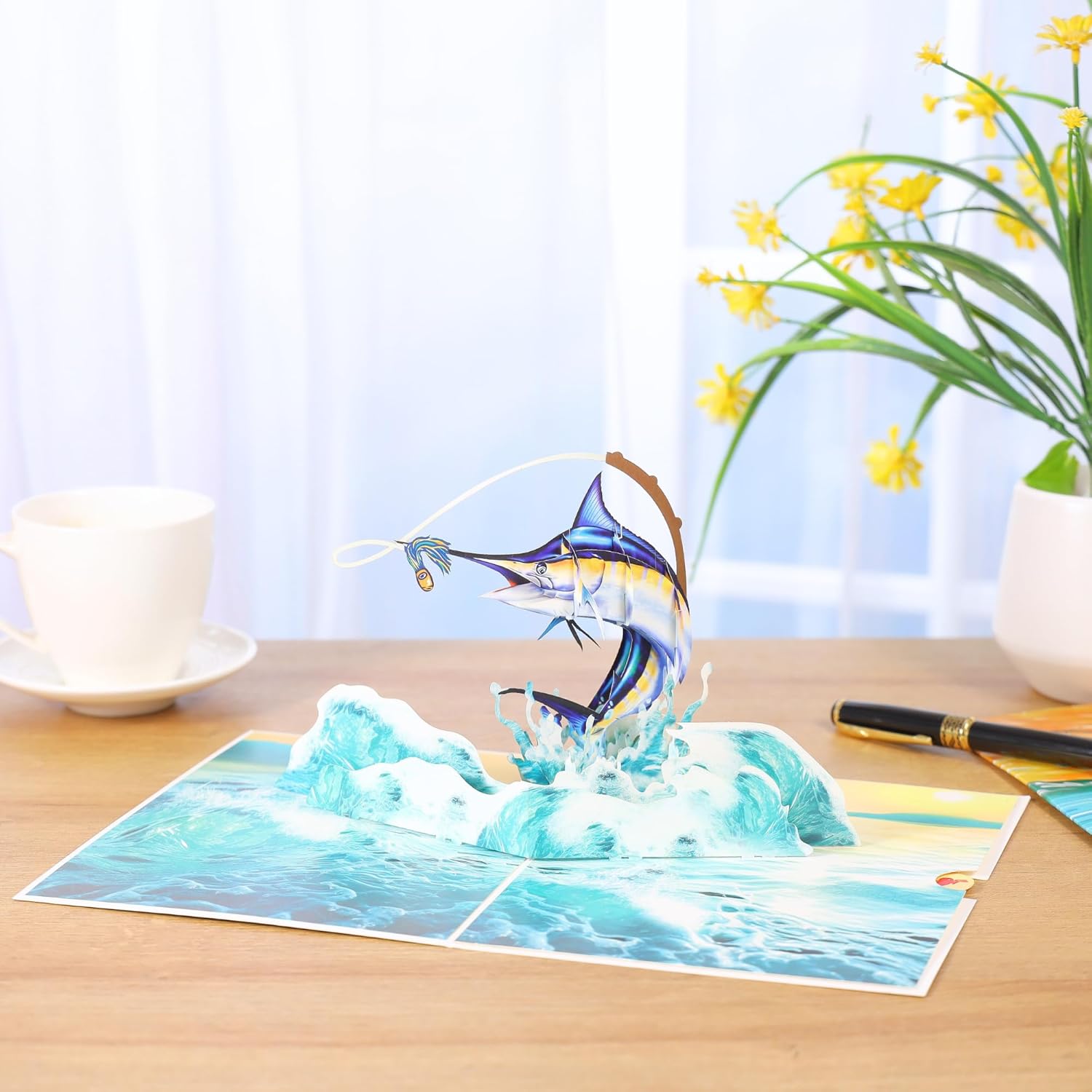 Fishing Pop Up Birthday Card, 3D Swordfish Fishing Fathers Day Card For Dad, Husband,Men, Him, Son, Brother, Grandpa, Fisherman Gift, All-Occasion, Father’s Day, Birthday, Outdoor, Thank You, 6x8 In - Image 4