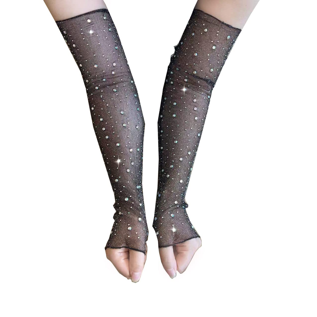 Wambere Fishnet Gloves, Rhinestone Mesh, Black, One Size, Acetate, Halloween Accessories, APPAREL_GLOVES - Image 4