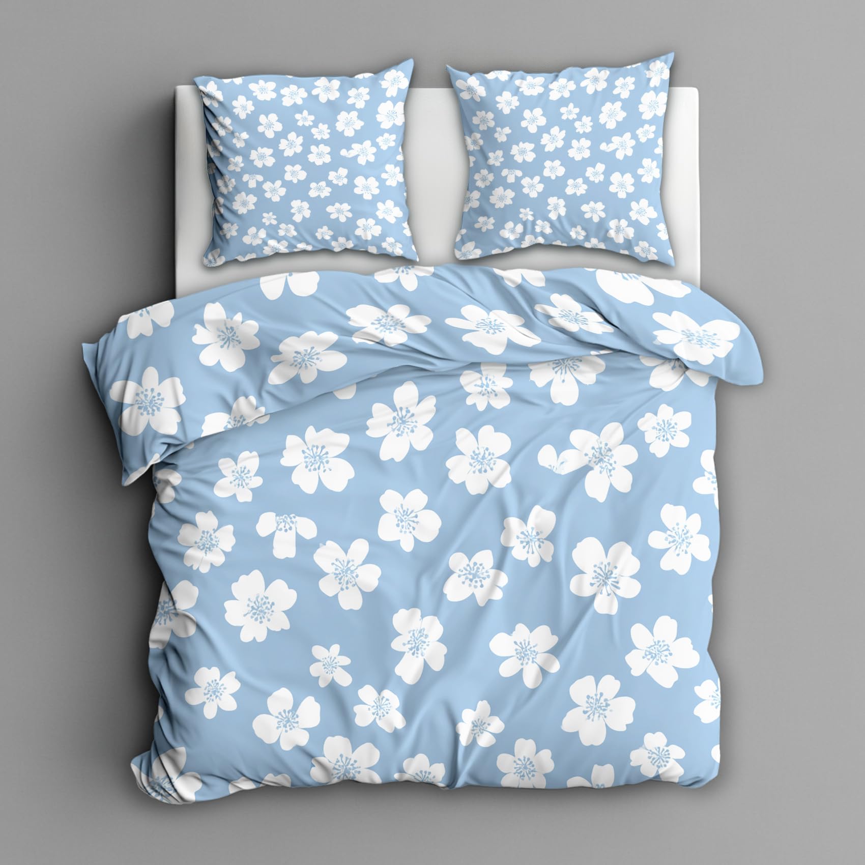 Generisch Bettwäsche 155x220 Blumen Blau Motiv, Schlafzimmer Deko Wendebettwäsche 2tlg, Shabby Chic Blumenmuster Bettbezug & 1 Kissenbezug 80x80, Weiche Mikrofaser, mit Reißverschluss -l494