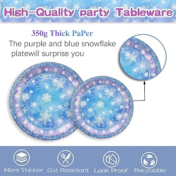 Snowflake Birthday Party Supplies, 121 PCS Christmas Snowflake Paper Plates and Napkins Cups Tablecloth Winter Wonderland Disposable Dinnerware Set for Winter Xmas Holiday Party Decorations 30 Guest