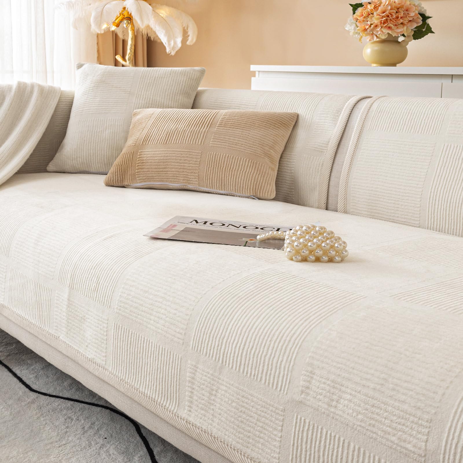 BXAEYIPOR Couch Überzug,Sofa Überzug,Sofa-Schutzhülle mit Rutschfester Unterlage,Neue Universelle rutschfeste Solide Strukturierte Sofa Überzug für Wohnzimmer,Multi-Size Sofa Sitzkissenbezug.