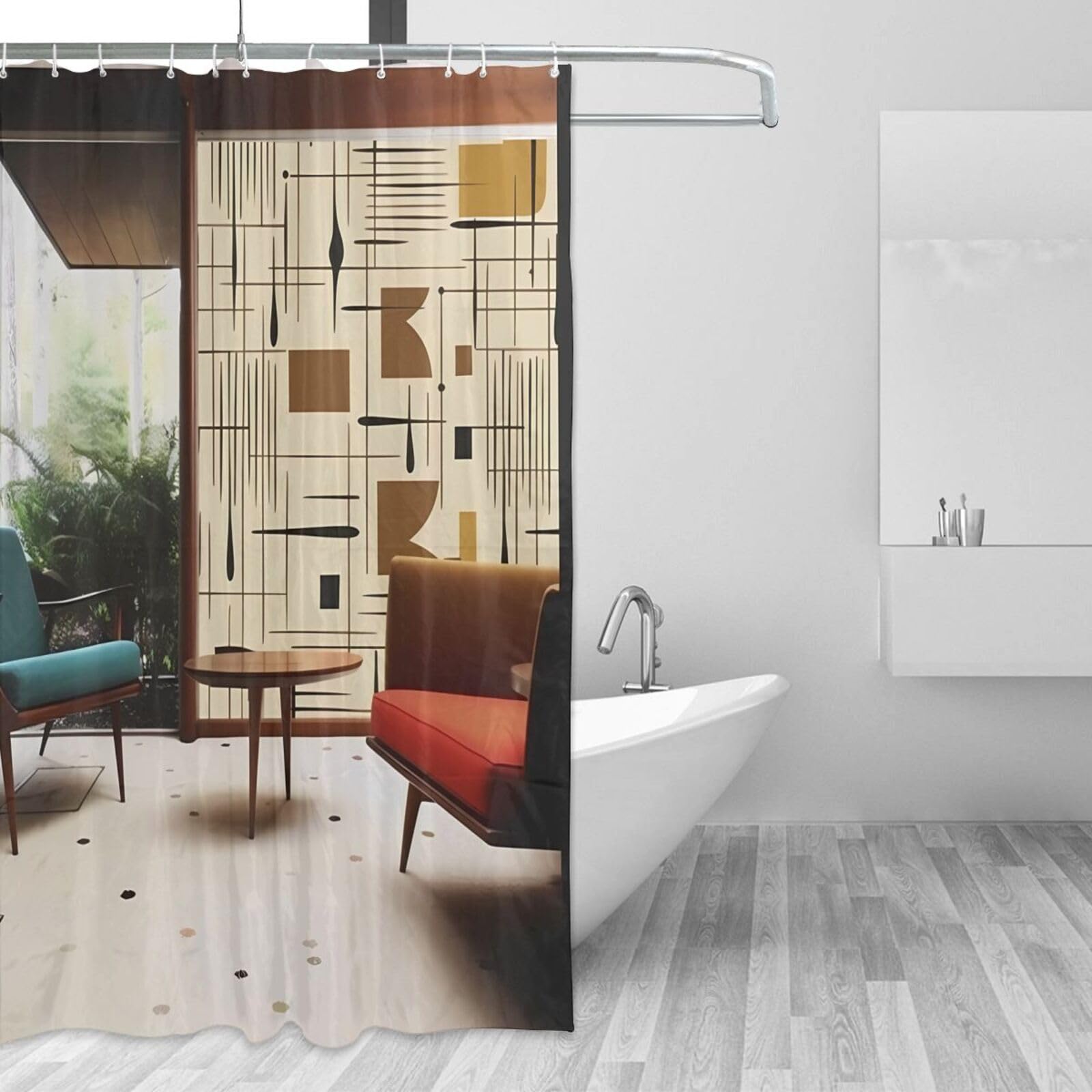 Rideau de douche moderne du milieu du siècle pour une salle de bain style rétro