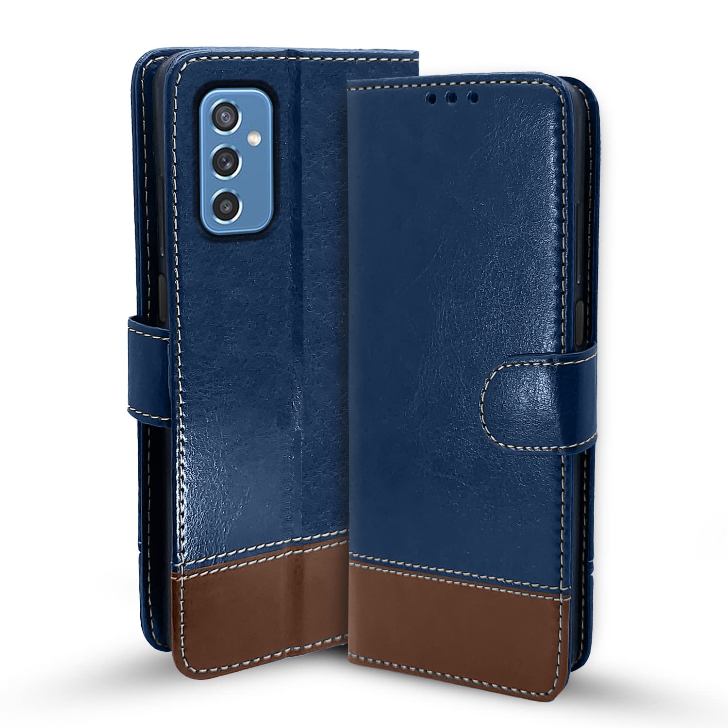 Pikkme Samsung Galaxy M52 5G Flip Cover | Dual-Tone Genuine PU Leather Finish | 360 Protection | Inbuilt Pockets & Stand | Magnetic Flip Case for Samsung Galaxy M52 5G (Blue & Brown) (B09J87WG9Z) Amazon Price History, Amazon Price Tracker