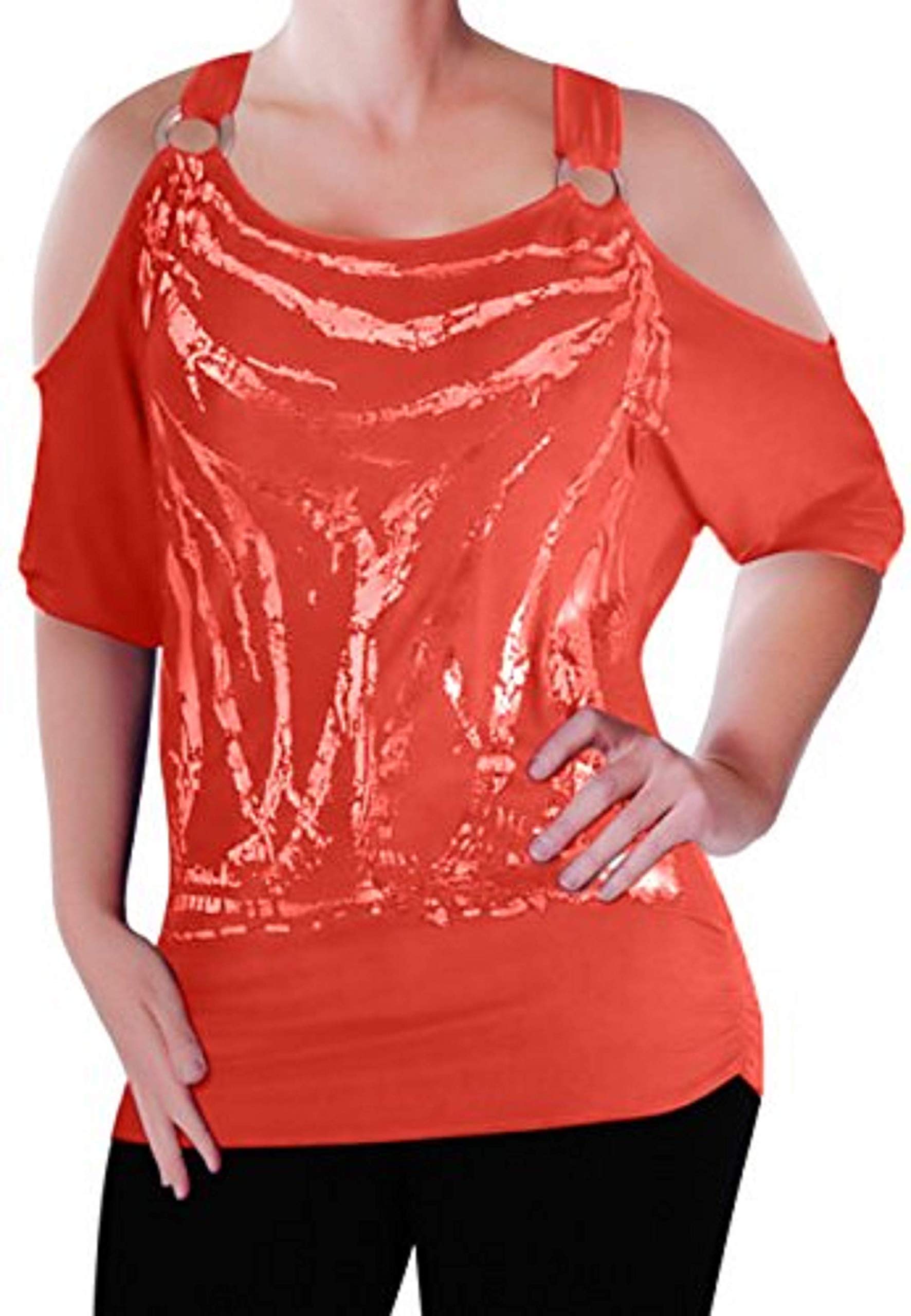 Eye Catch Women's Orange Eyecatch Mona Off The Shoulder Cut Out Graphic Top S/M