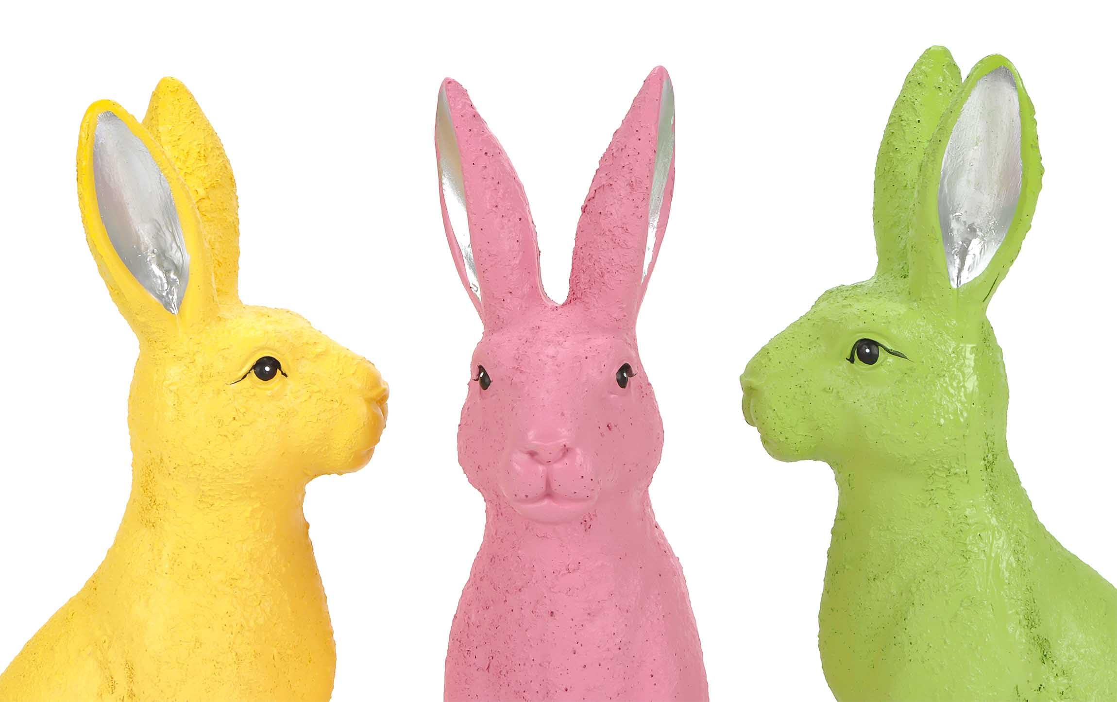 Bubble Store Osterhasen Deko 3er Set – Bunte Osterdekoration, Hasen aus Polyresin – Moderne Hasenfiguren in Gelb, Grün & Pink, Höhe 24 cm – Osterdeko Innenbereich, Fensterbank, Regal