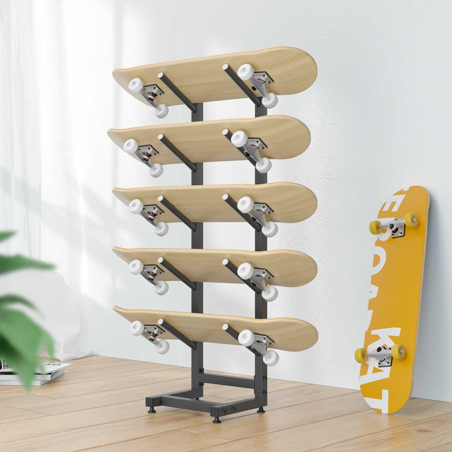 Snowboard Storage Rack,Skateboard Floor Stand,Sided Standing 5 Layer Skateboard Holder Floor,for Ski Storage