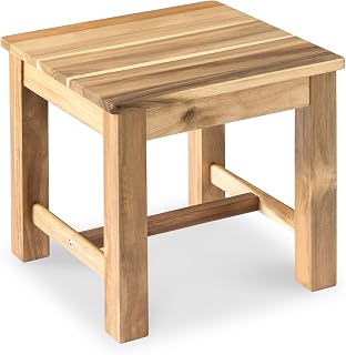 VICTORYRELAX 12 Inch Acacia Wood Step Stool - Lightweight Waterproof Footrest, Natural Footstool for Kitchen, Bathroom, Living Room