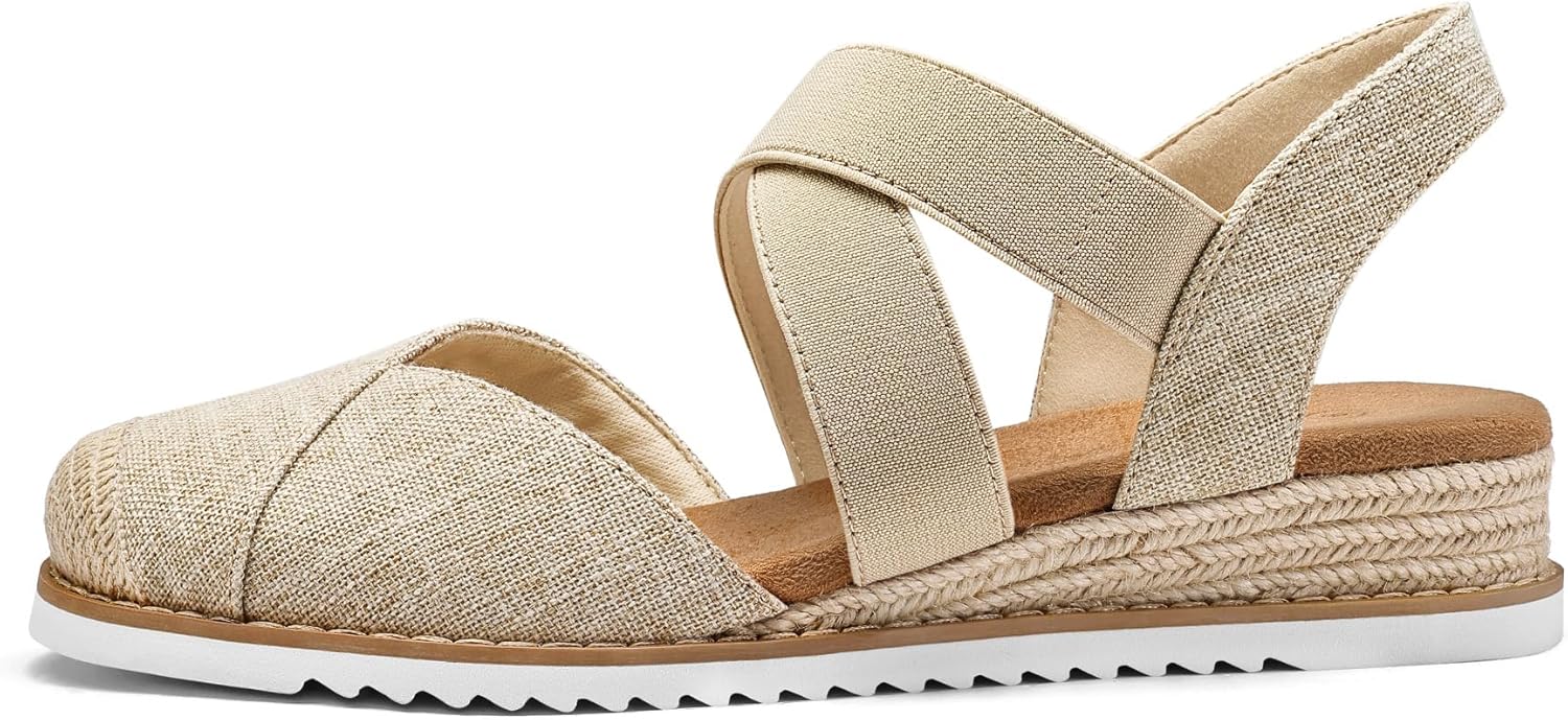 mysoft Womens Wedge Sandals Low Heel Comfortable Closed Toe Espadrilles Slip-on Elastic Ankle Strap Walking Shoes - Image 4