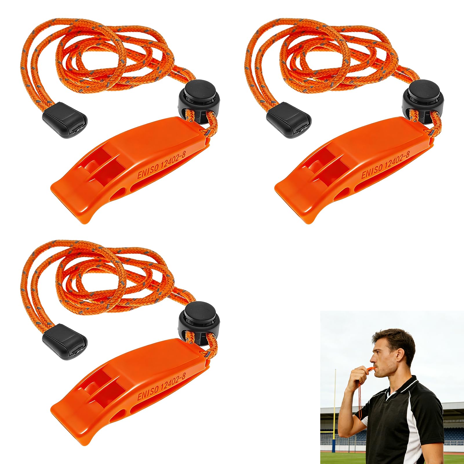 3 Pcs Emergency Whistles, Safety Whistle with Lanyard, Waterproof Dual-Tone Whistles for Hiking, Swimming, Camping, and Outdoors, Extra Loud, High-Visibility Orange, Ideal for Emergency Signaling