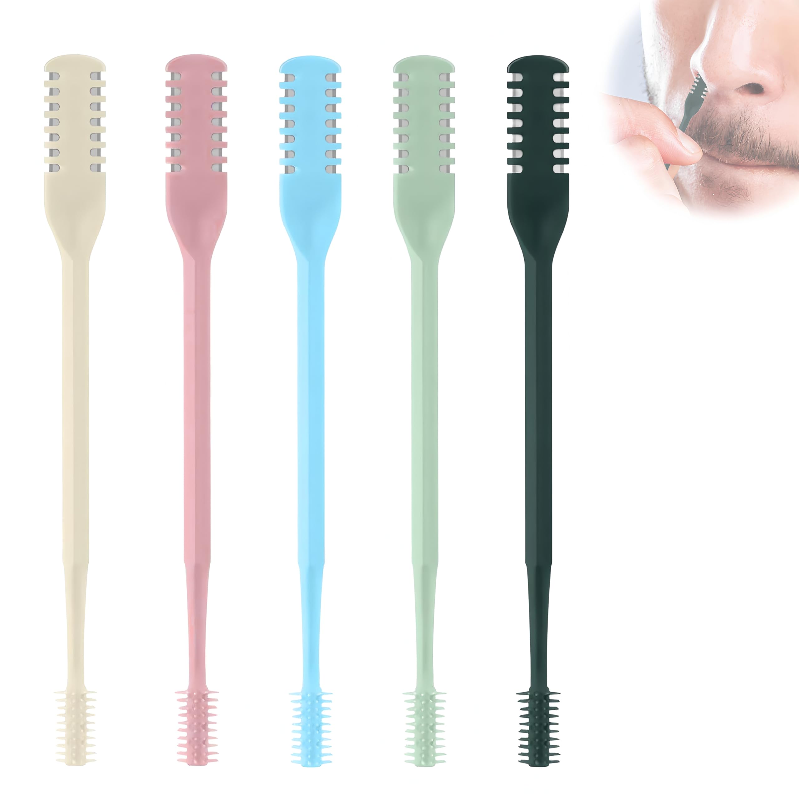 5PCS 2-in-1 Nasal Hair Cutter Double Sided Nose Hair Trimmer for Men Women 360 Rotating Manual NoseHair Cutter