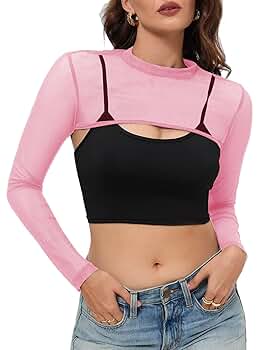 トップス AMOMENTO SHEER VOLUME CROP TOP Allegra K Crop Tank Top for Women Solid Mesh Sheer