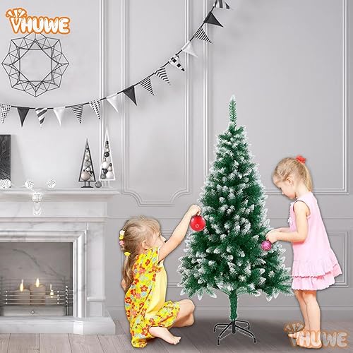 Miniatura 6 de Artificia Árbol de Navidad de 5 pies, 750 puntas de ramas flocadas de nieve, pino de Navidad verde con soporte plegable de metal para el hogar,