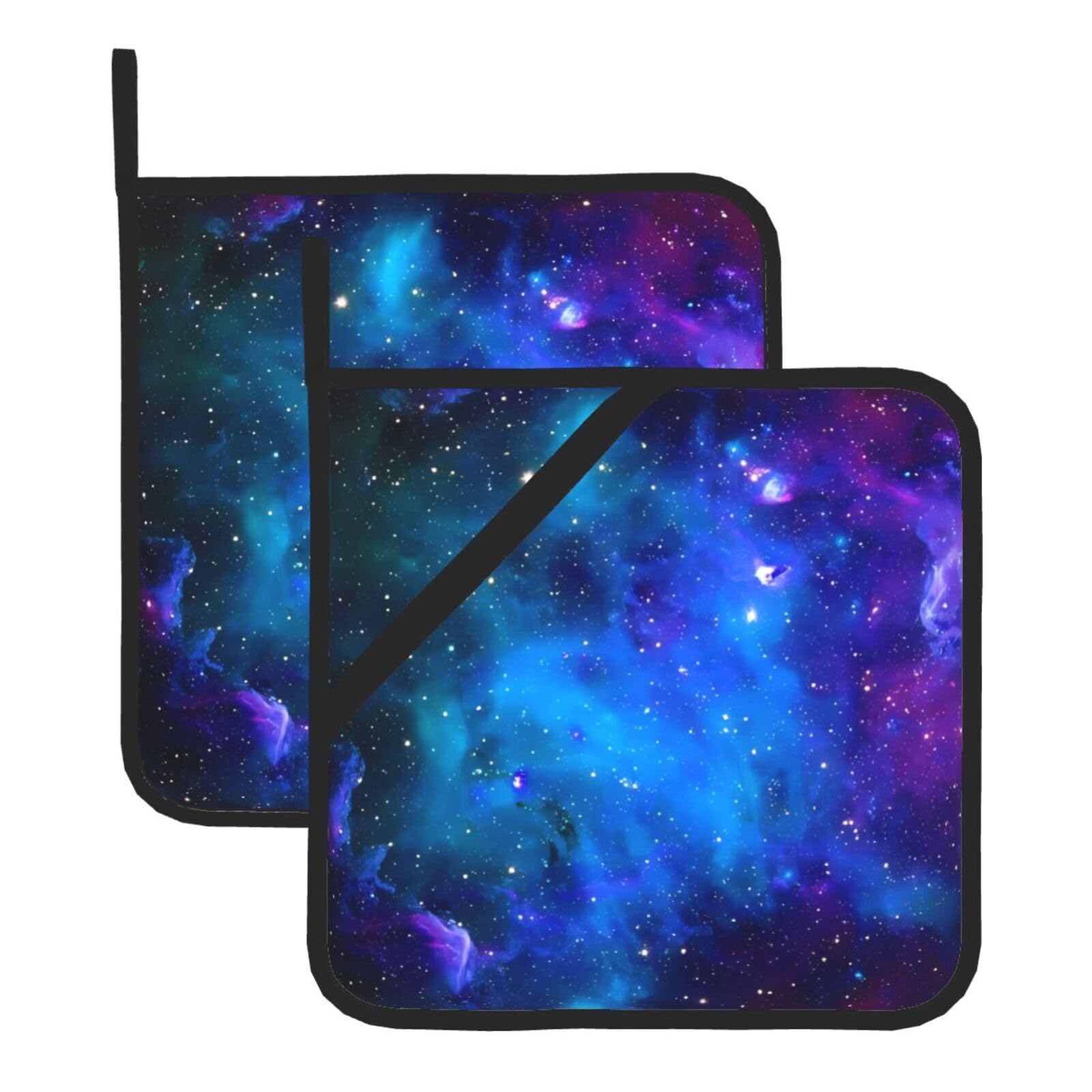 WHJSSF Galaxy Prints Square Pot Holders - Heat Resistant Kitchen Trivets 2-Pack - Waterproof Covers for Hot Dishes, Oven & Grill with Hanging Loop