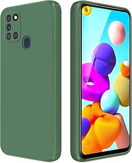 جيني جراب سيليكون مبطن من الداخل مع حماية كاملة للكاميرا لموبايل سامسونج جالاكسي A21s (اخضر داكن)