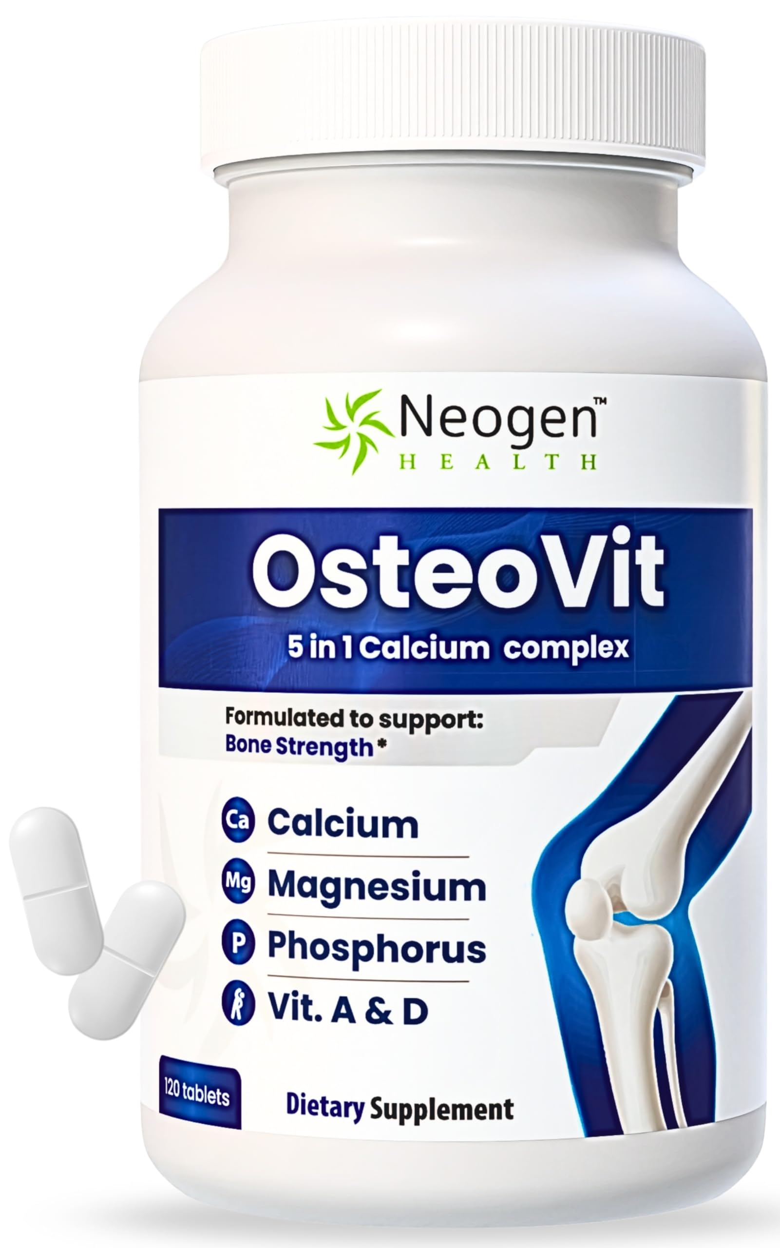 OsteoVit 5-in-1 Calcium 120 tabs Multivitamin: Calcium, Magnesium, Phosphorus, Vitamin D3 & A - Bone Strength & Flexibility*, Non-GMO Gluten Free | Calcium Supplement for Women & Men with Vitamin D