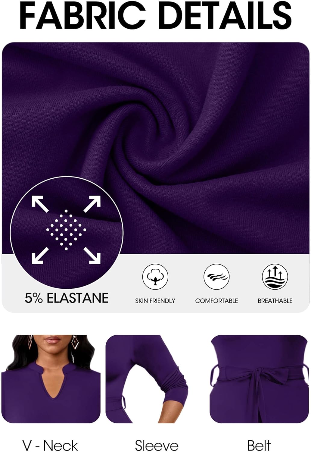 FANDEE Maxi Dress for Women, Casual V Neck 3/4 Sleeve Long Dresses with Pockets - Image 6