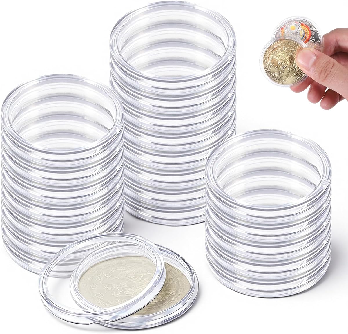 20 Pack 40.6mm Acrylic Silver EagleCoin Holder, Coin Capsules Protect Gasket Coins Case for Collectors Protectors Capsules for Collectors, Round Coins Collecting Supplies Fit Silver EagleDollar