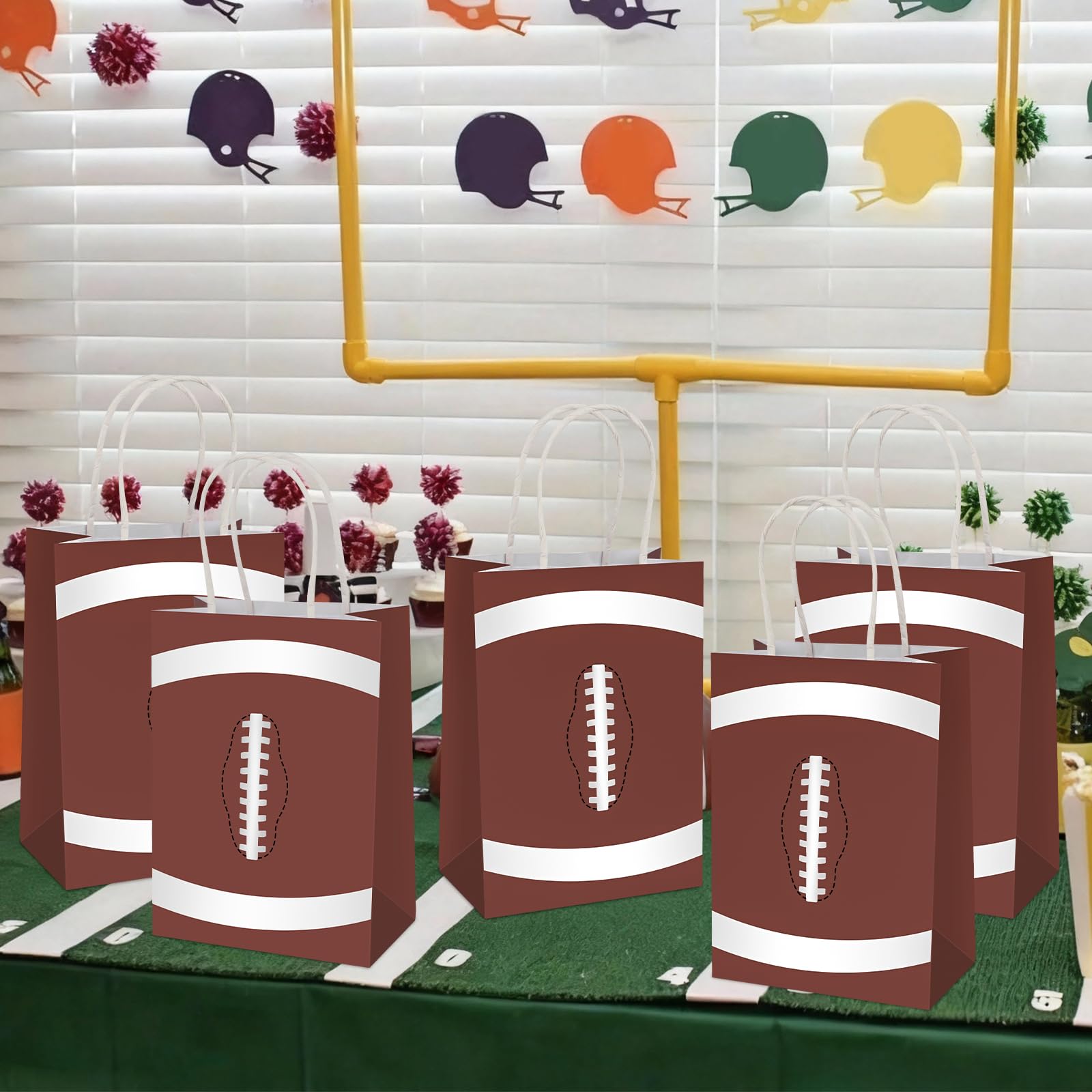 Hxezoc 12 Pieces Football Gift Bags with Handle, Paper Treat Candy Bag Sport Favor Bags for Football Theme Birthday Party Decoration Supplies