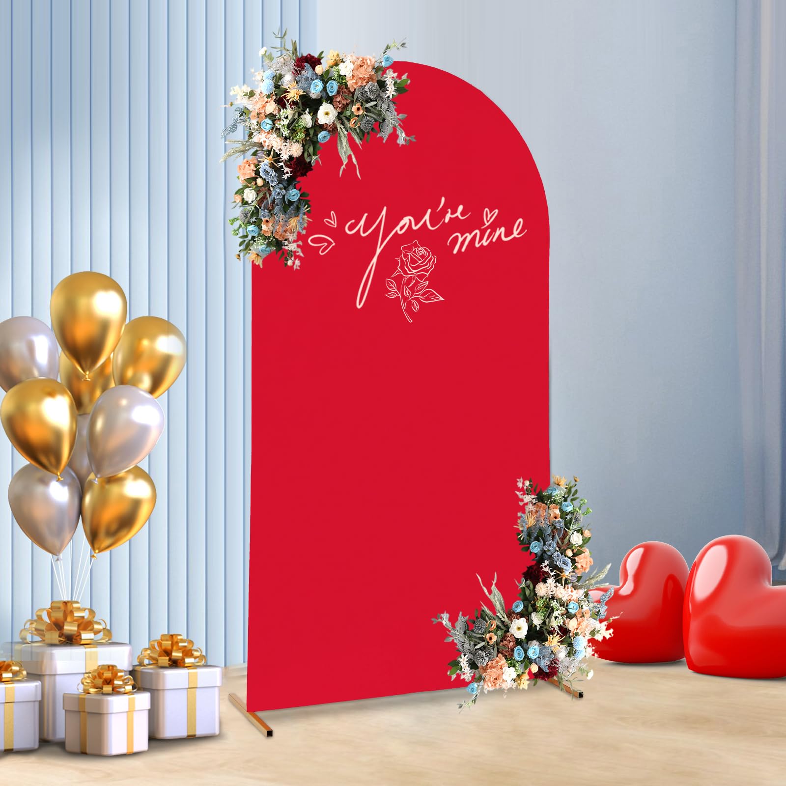 Wedding Arch Cover,7.22FT Balloon Arch Frame Kit, Wedding Columns Bracket Frame Display Background for Birthday, Party, Banquet Decoration (Red, 7.22FT,Gold Stand)