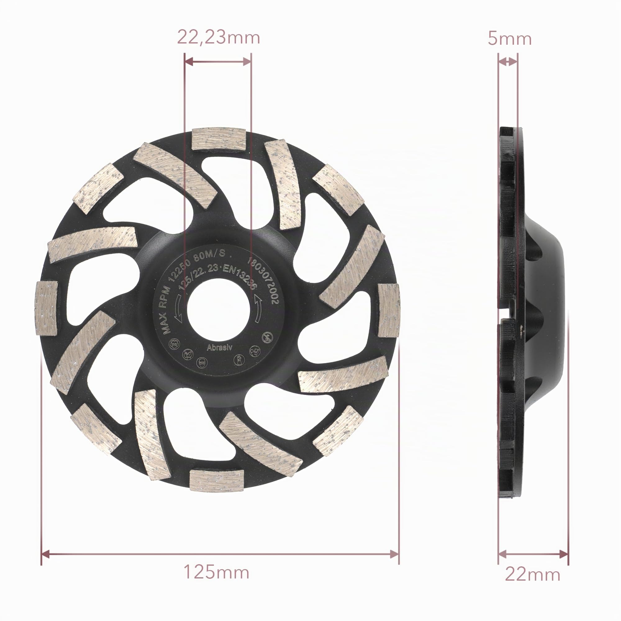 PRODIAMANT ST91 Meule boisseau diamantée turbo 125 mm x 22,23 mm pour asphalte chape matériaux abrasifs