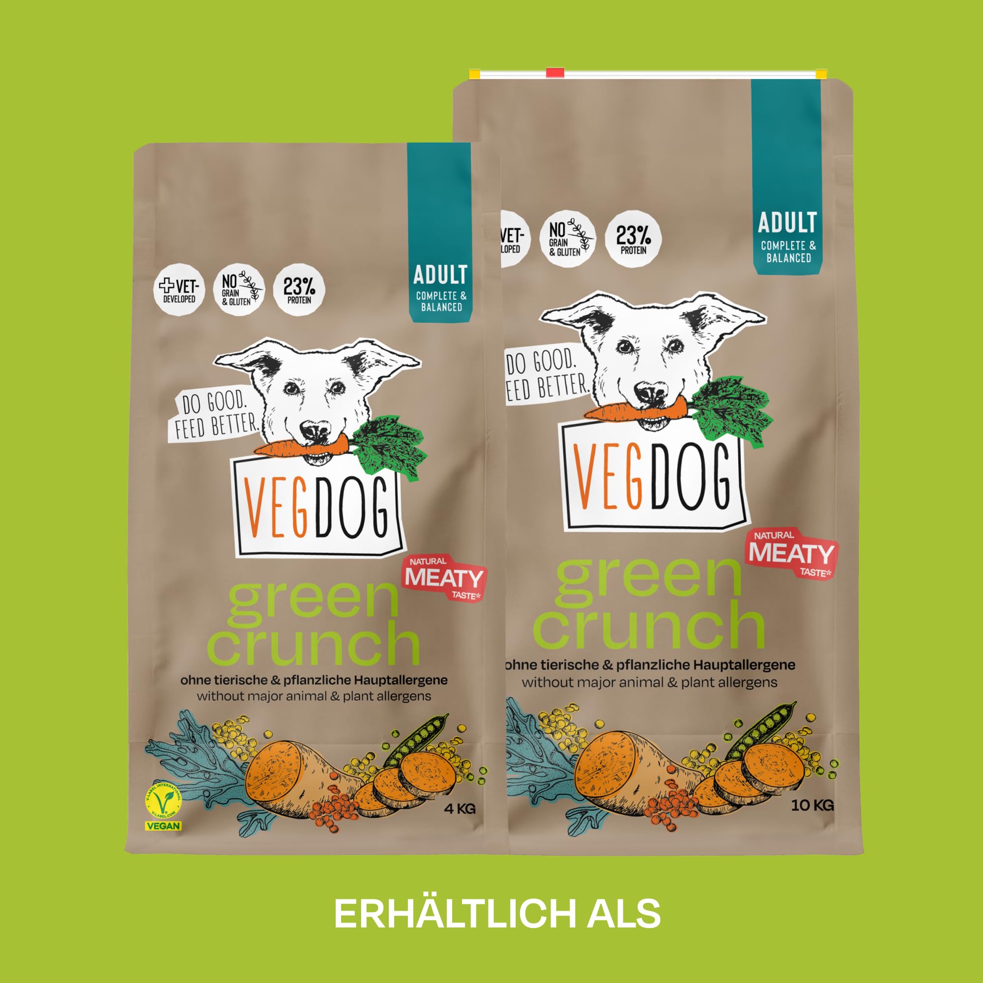 VEGDOG Green Crunch hipoalergiczna sucha karma dla psów 4 kg bez glutenu zbóż soi