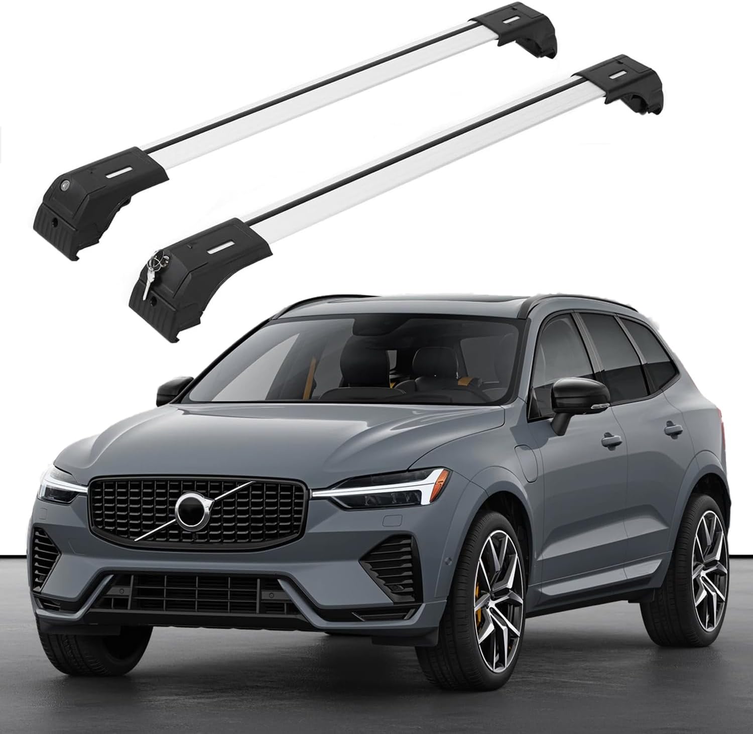 ERKUL Roof Rack Cross Bars for Volvo XC60 2018-2026 | Aluminum Crossbars with Anti Theft Lock for Rooftop | Compatible with Flush Rails - Silver