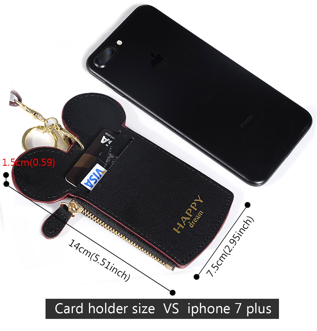 IYGO Women's Small Credit Card Holder Leather Fashion ID Card Coin Purse With Little Fox Button (Black-M)