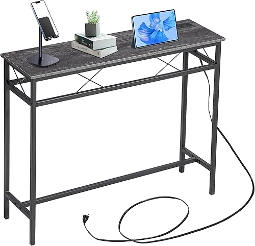 Miniatura 14 de VECELO Mesa estrecha de 39.4 pulgadas para sofá/consola con estación de carga, toma de corriente y puertos USB, para entrada, sala de estar, Gris