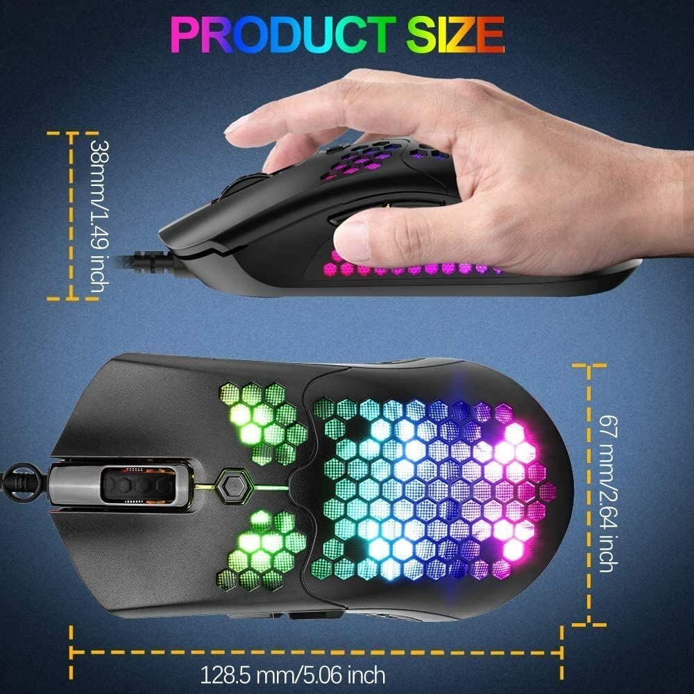 Diagram showing the dimensions of the Dragon War G25 Gaming Mouse: 128.5mm length, 67mm width, 38mm height.
