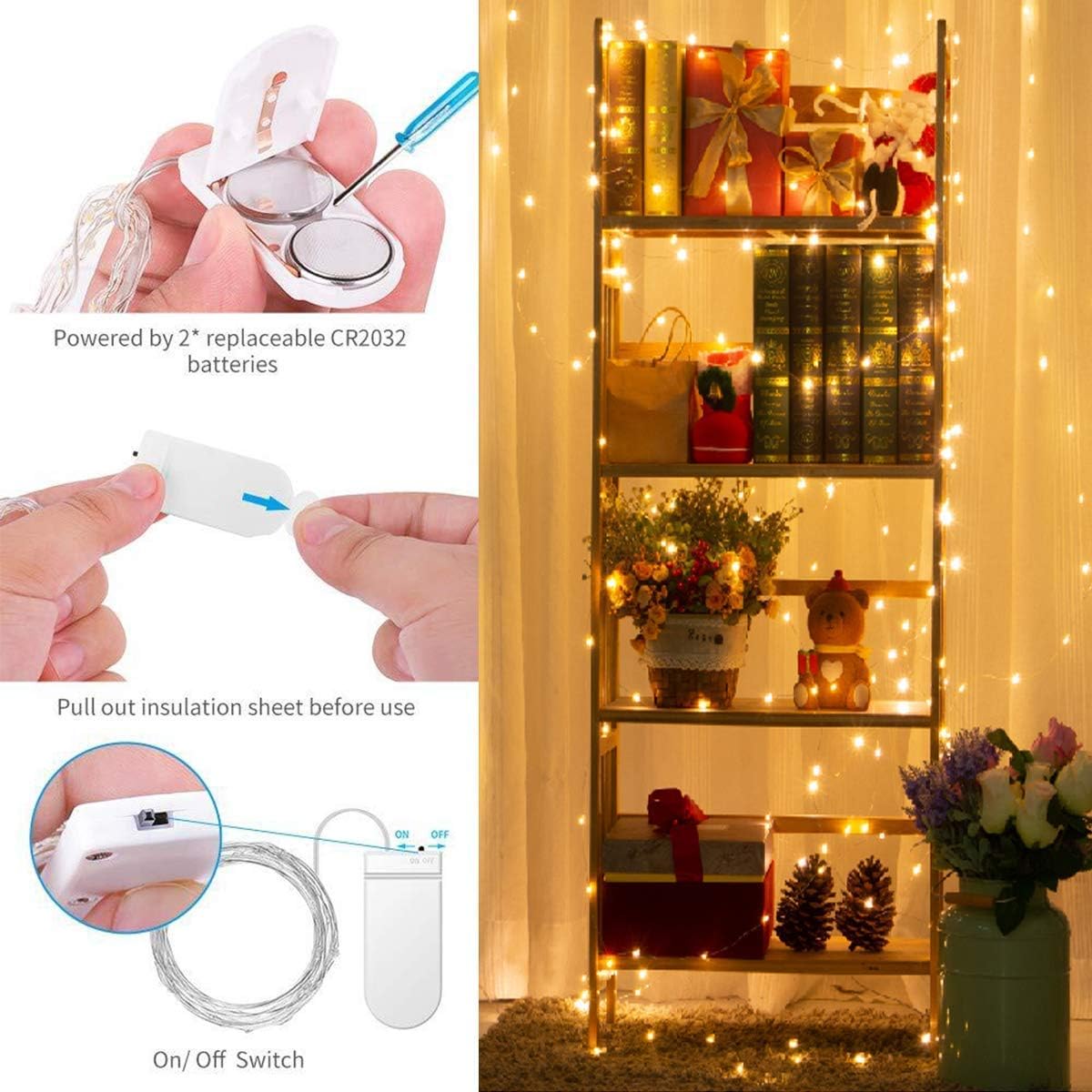LED Fairy String Lights, 10 Pack 20 LED Micro Starry Lights Waterproof Silver Wire Battery Operated Lights Firefly Lights Bottle Lights for Bedroom Garden Party Xmas (10 Pack, Warm White)